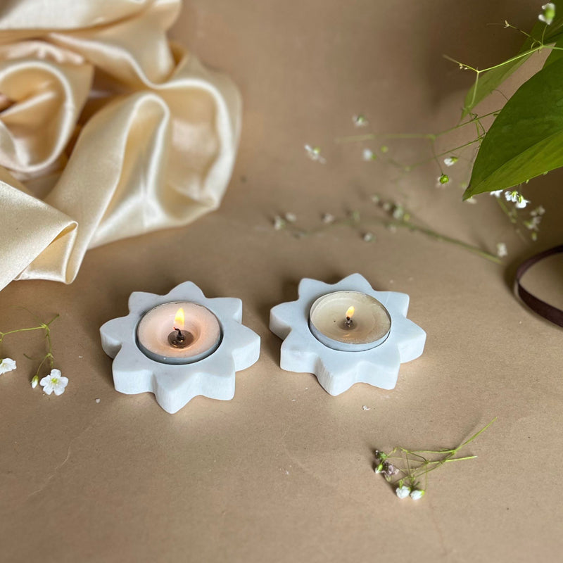 Eudora Star Handcrafted Marble Tealight Candle Holder - Set Of Two