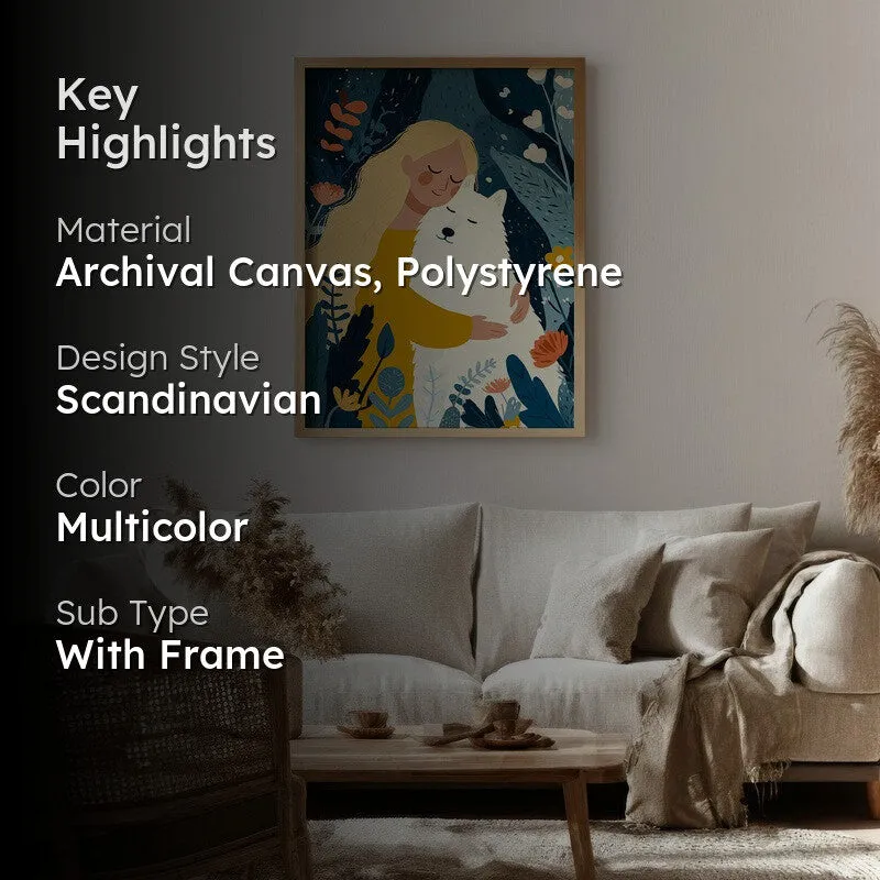 Moonlit Cuddle Canvas Wall Painting - Brown Frame media 2