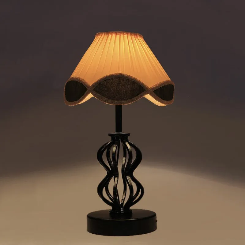 Auretha Cotton Table Lamp With Wooden Base - Ivory media 6