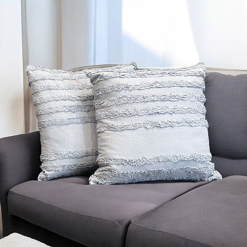 Thea Stripe Tufted Cushion Cover (LightGrey) - Set Of Two media 4