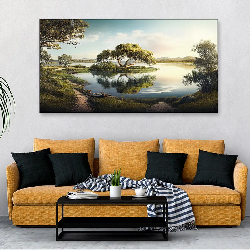 Serene Mountain Lake Wall Painting media 1