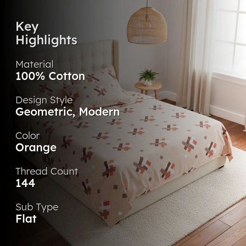 Criss Cross Chrome Cotton Bedsheet (Orange) - 144 TC media 2