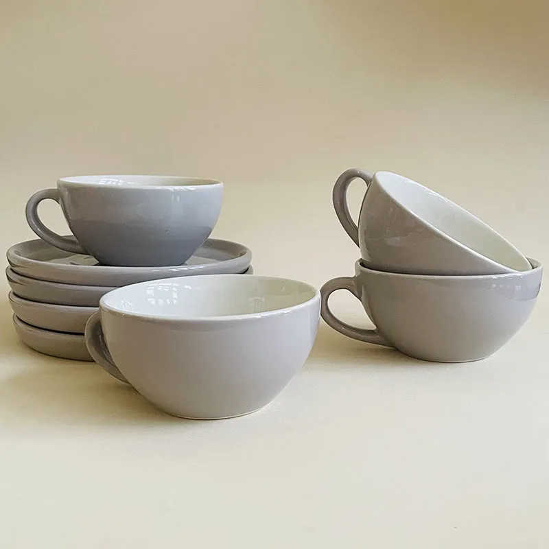 Elegant Grey Ceramic Cup & Saucer (240 mL) - Eight Piece Set media 5