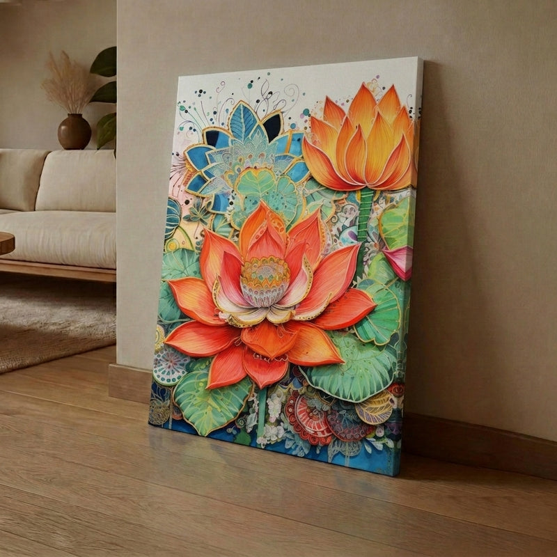 Flame Lotus Wall Art Without Frame
