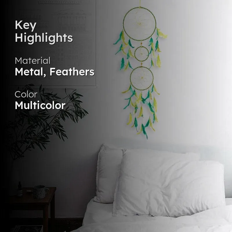 Amazo Feather Dreamcatcher With Light - Yellow & Green media 2