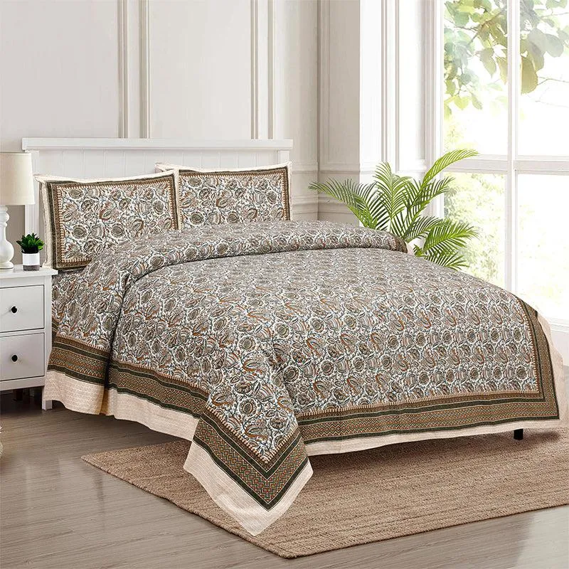 Panja Ethnic Cotton Bedsheet (Grey) - 180 TC media 1