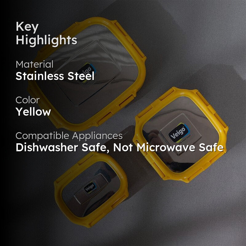 Savory Sam Yellow Lunch Box (550/300/150 mL) - Three Piece Set image 2