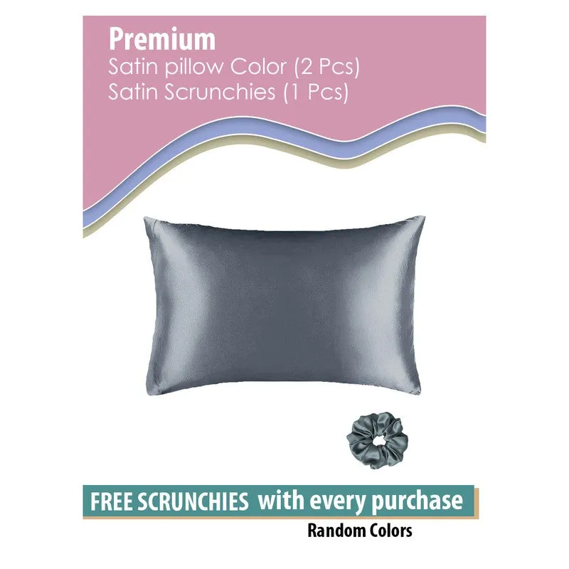 SilkenAura Satin Pillow Cover with a Scrunchy (Grey) - Set Of Two media 5