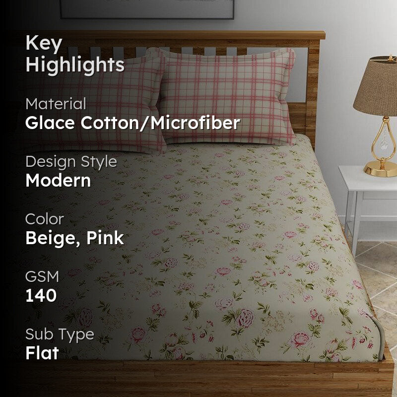 Quince Floral Microfiber Bedsheet (Beige) - 140 GSM media 2