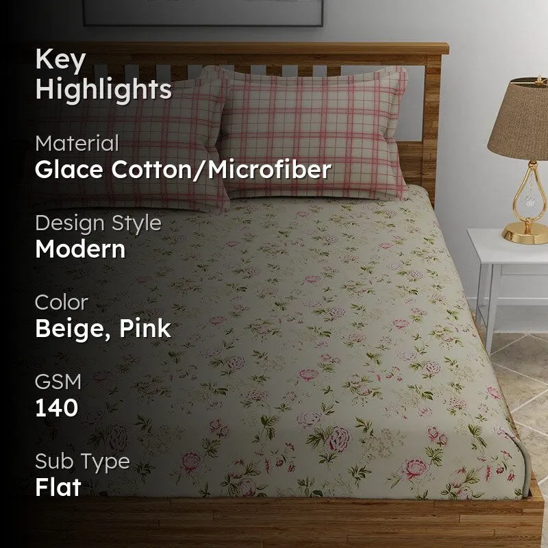 Quince Floral Microfiber Bedsheet (Beige) - 140 GSM media 2