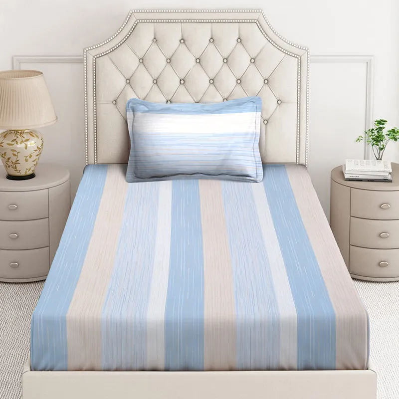 Sea Stripes Geometric PolyCotton Bedsheet - 130 GSM media 3