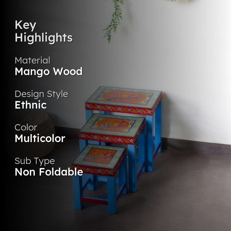 Avrix Painted Mango Wood Stool - Set Of Three media 2