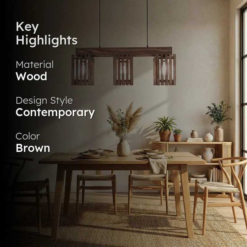 Tri Facet Wooden Ceiling Lamp - Brown media 2