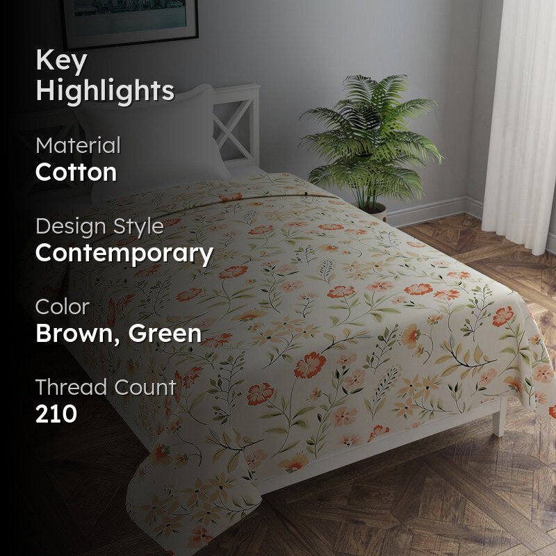 Hushed Blooms Floral Cotton Duvet Cover - 210 TC media 2