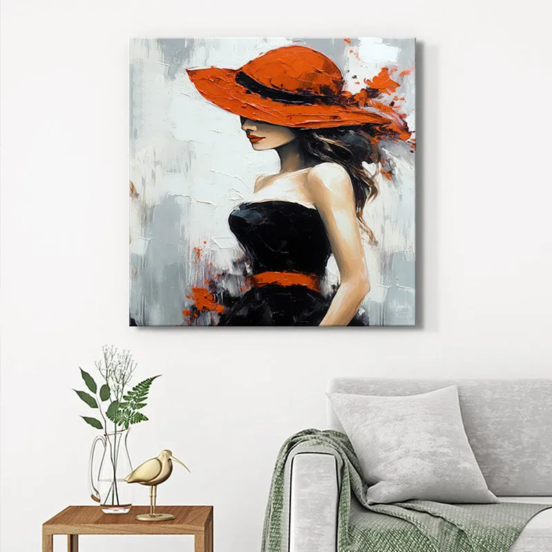 Fashion Lady With Hat Wall Painting media 1