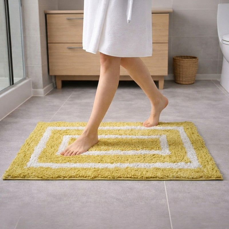 Aqua Step Anti Skid Cotton Bath Mat - Yellow,White - 40 x 60 cms
