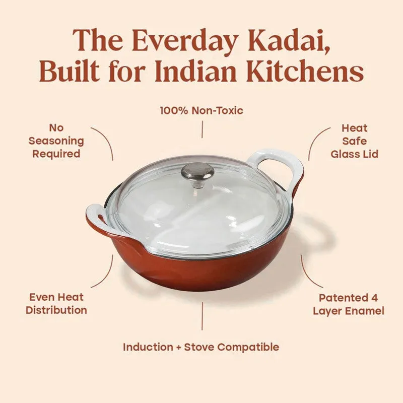 Cumin Co Enamel Cast Iron Kadhai (3200 mL) - Rust media 4