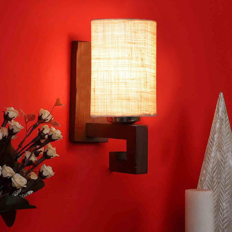 Pallid Cylindrical Wooden Wall Lamp
