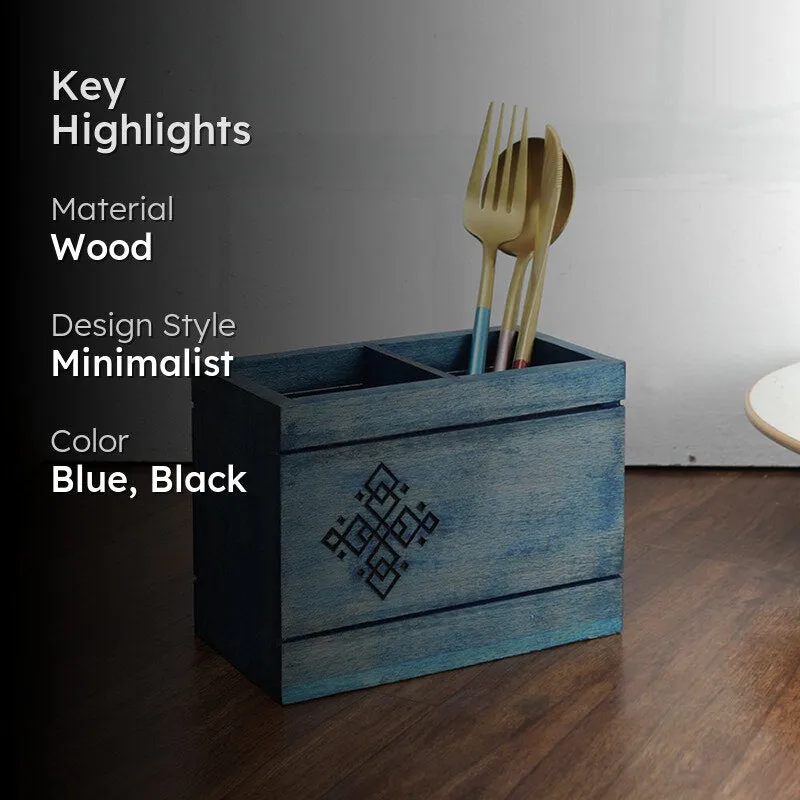 Hiron Wood Cutlery Holder - Two Piece Set media 2
