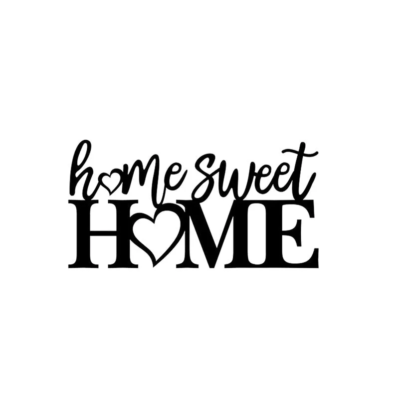 Close view of the black Home Sweet Home wall accent lettering and heart detail