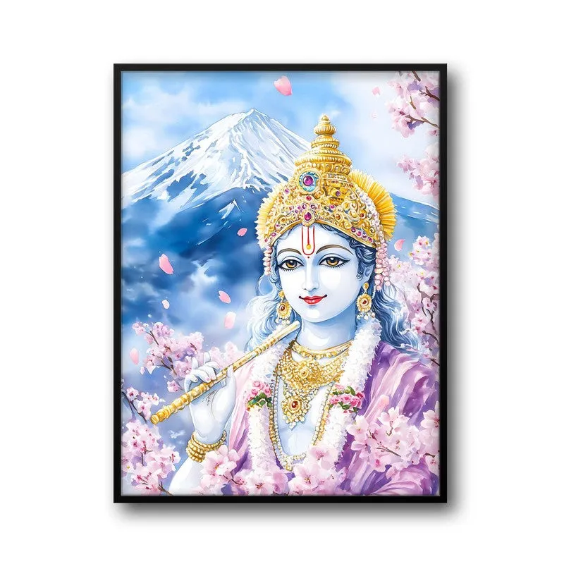Govardhana Giridhari Spiritual Archival Paper Wall Painting With Frame - Black media 5
