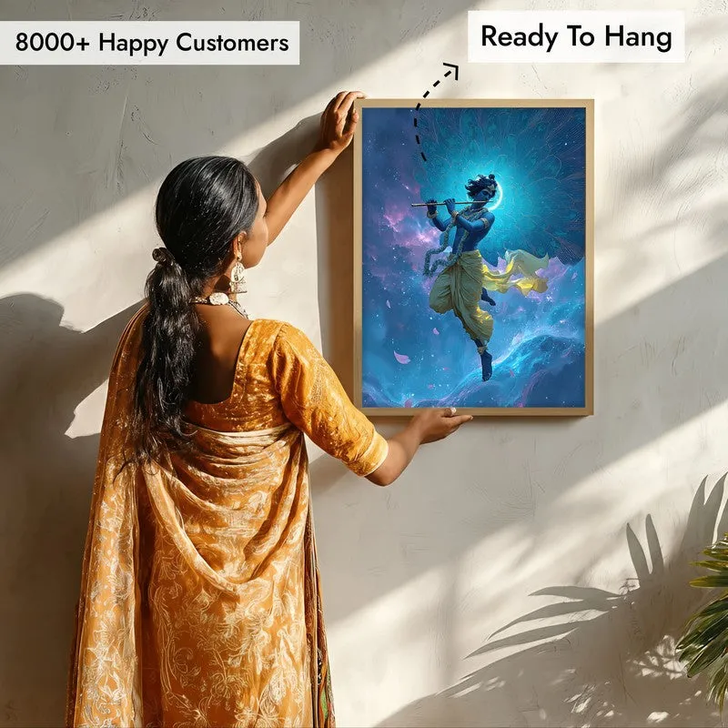 Lord Krishnas Cosmic Divine Dance IV Archival Paper Wall Art - Natural Brown Frame media 7