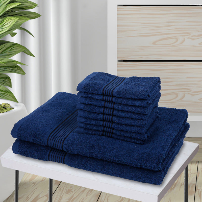 Comfora Bath & Face Towel Set (Blue) - Ten Piece Set - Bundles