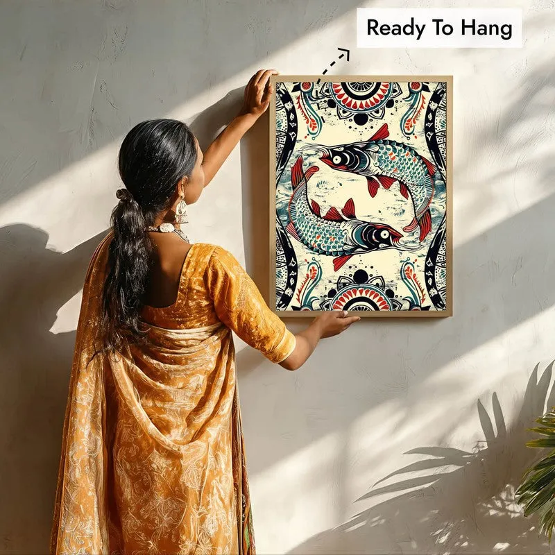 Fish Illustration Canvas Wall Painting With Brown Frame media 10