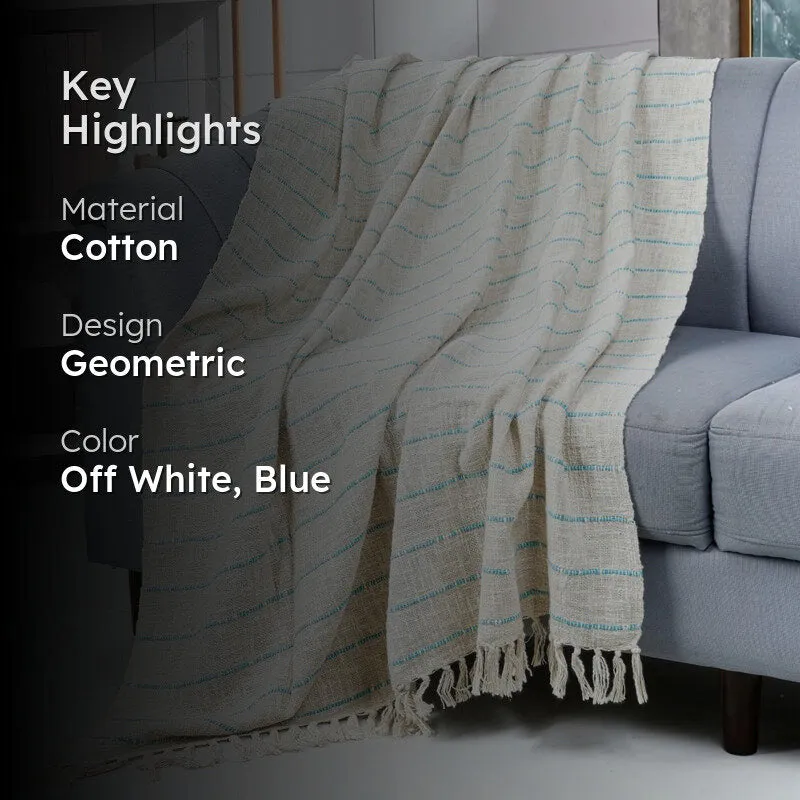 Vanilla Stitch Striped Throw - Off White & Blue media 2