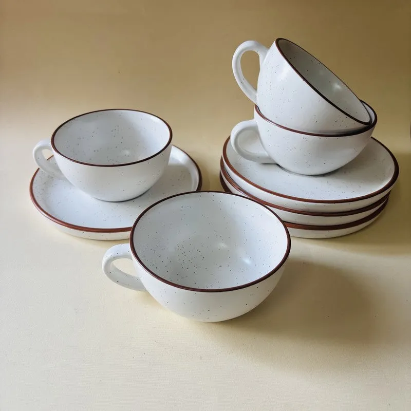 Ceramic Cup & Saucer (White/240 mL Each) - Set of Four media 4
