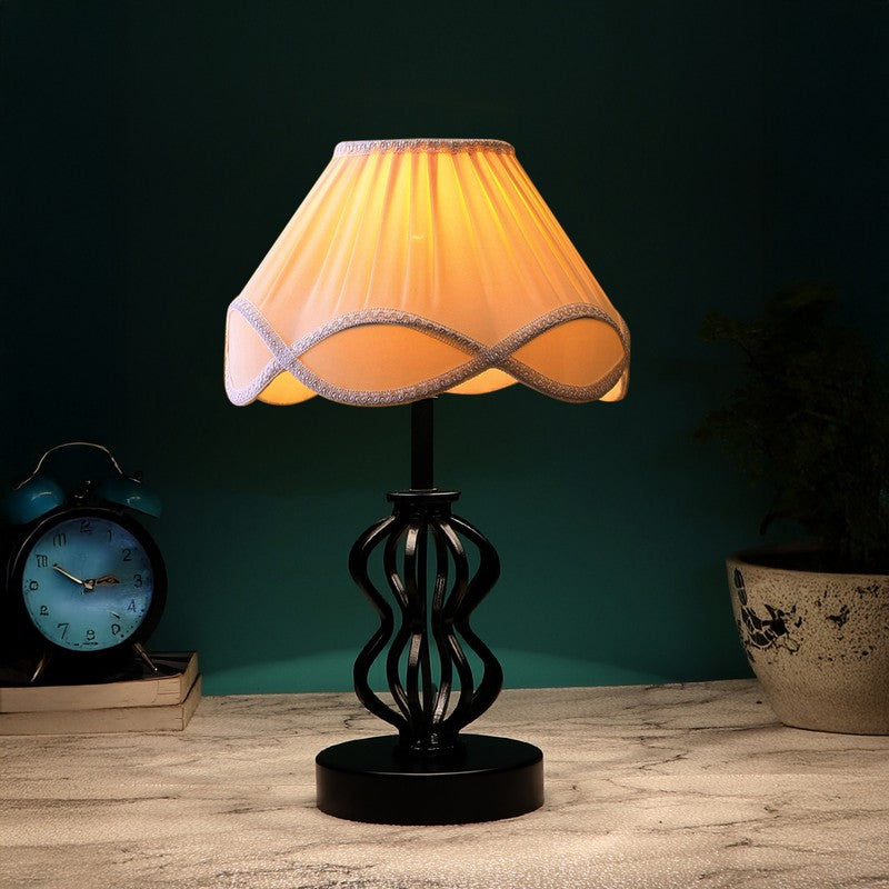 Auralinea Cotton Table Lamp With Wooden Base - Ivory