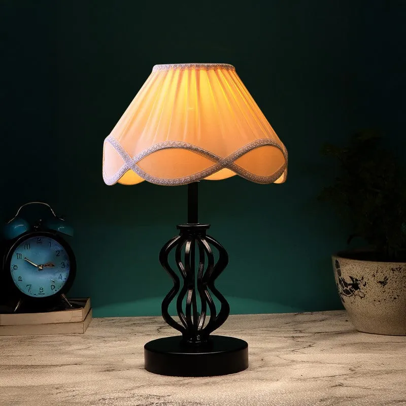 Auralinea Cotton Table Lamp With Wooden Base - Ivory media 1