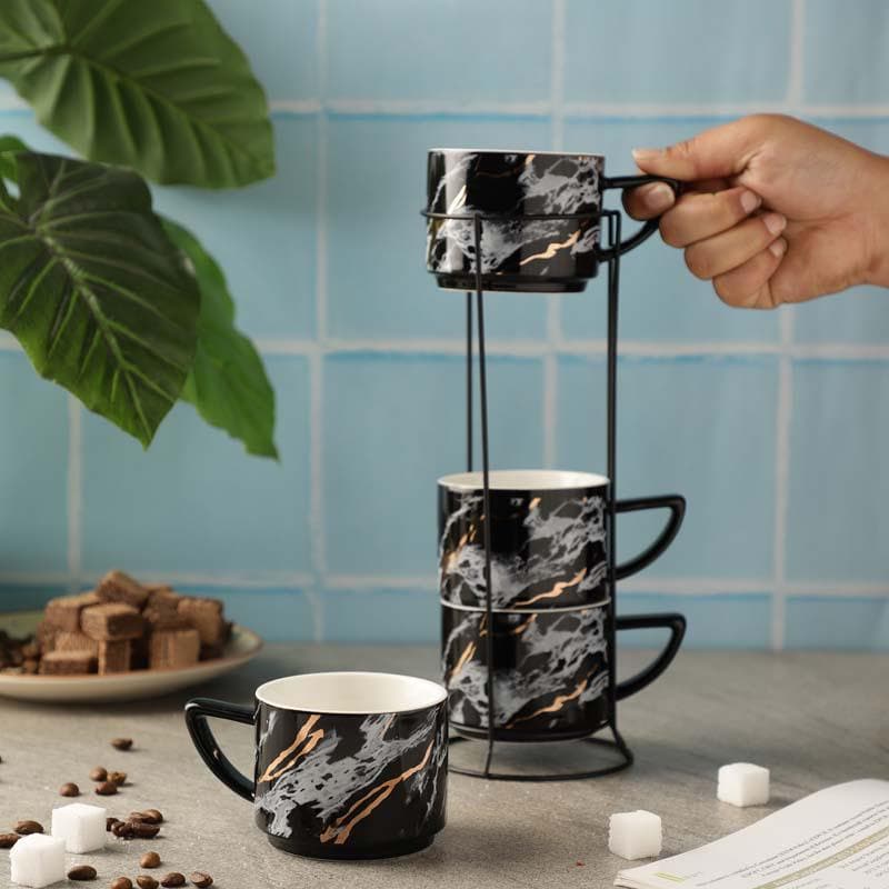 Marble Ceramic Tea Cup (200 mL Each) -  Set of Four media 4
