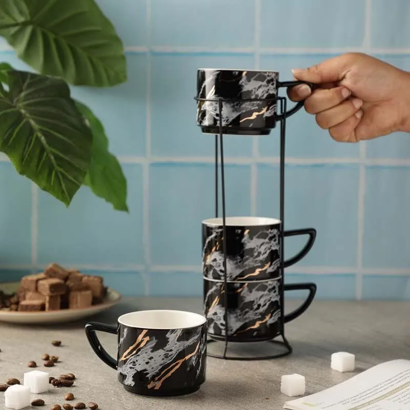 Marble Ceramic Tea Cup (200 mL Each) - Set of Four media 4