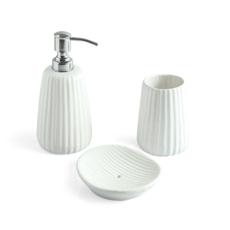 Minimalist Ribbed Ceramic Bathroom Set - Three Piece Set media 3