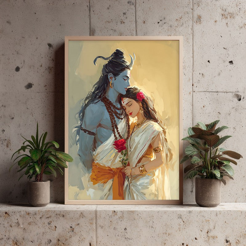 Lord Shiva and Parvati I Archival Paper Wall Art - Natural Brown Frame media 4