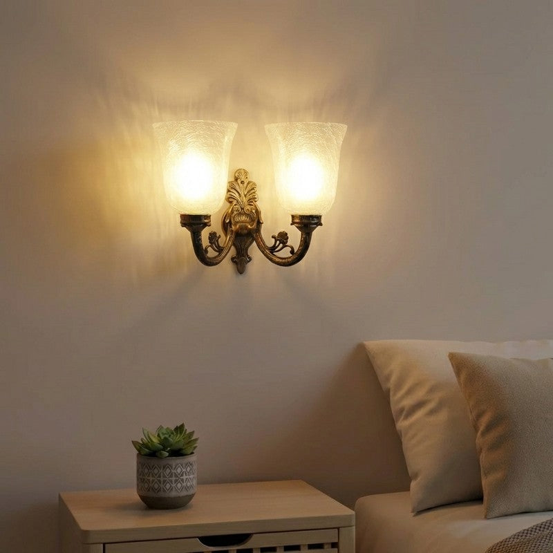 Crystal Bloom Antique Dual Shade Glass Wall Lamp