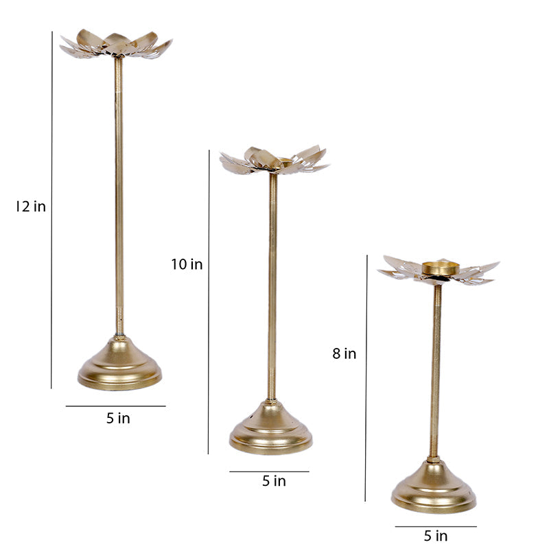 Gold Phool Tea Light Holder - Set Of Three media 8