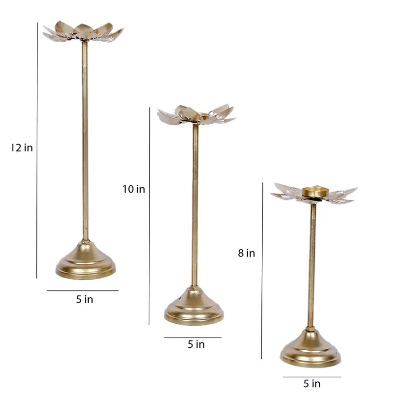 Gold Phool Tea Light Holder - Set Of Three media 8