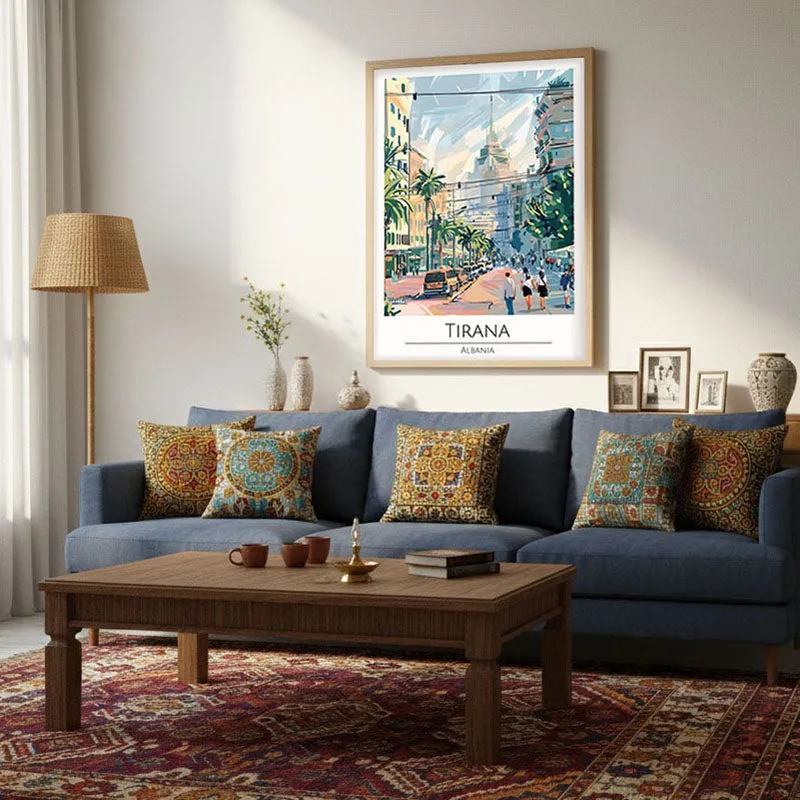 Vintage Tirana Framed Canvas Archival Canvas Wall Painting - Natural Brown Frame media 4