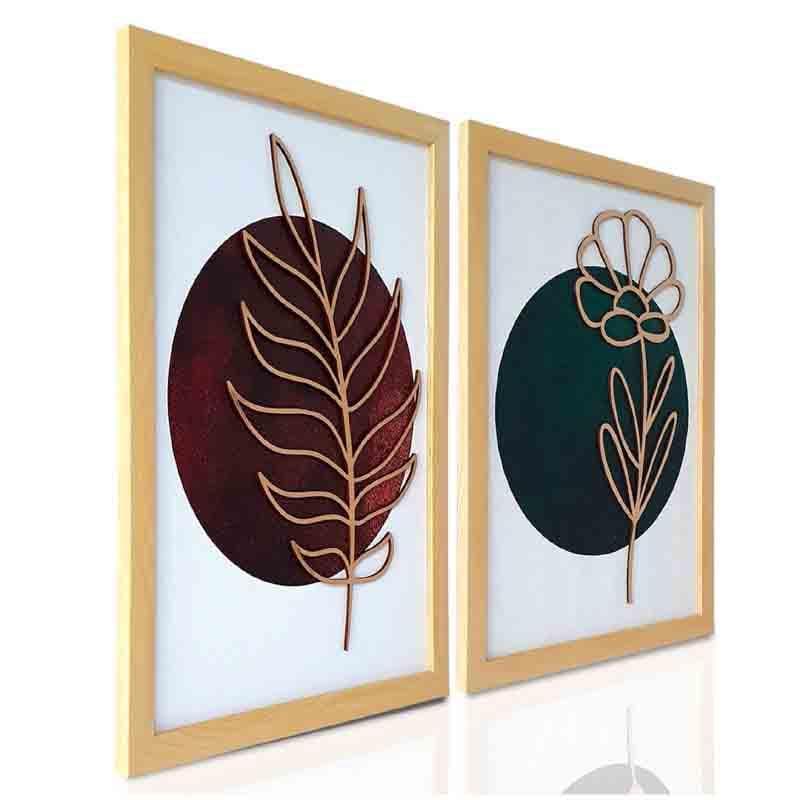 Gold Etched Leaves Wall Art - Set Of Two - Green/Red media 4