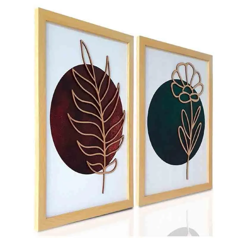 Gold Etched Leaves Wall Art - Set Of Two - Green/Red media 4