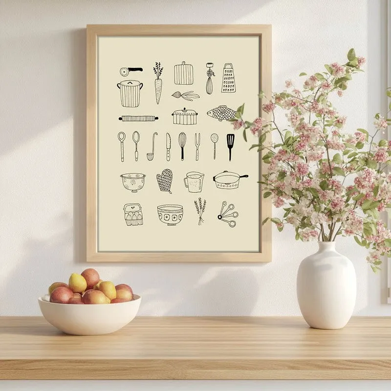 Kitchen Script Archival Canvas Wall Art - Black media 1