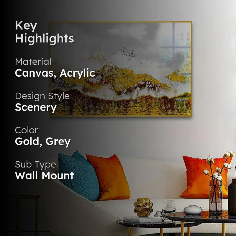 Sunlit Summits Canvas Wall Art With Frame - Gold media 2