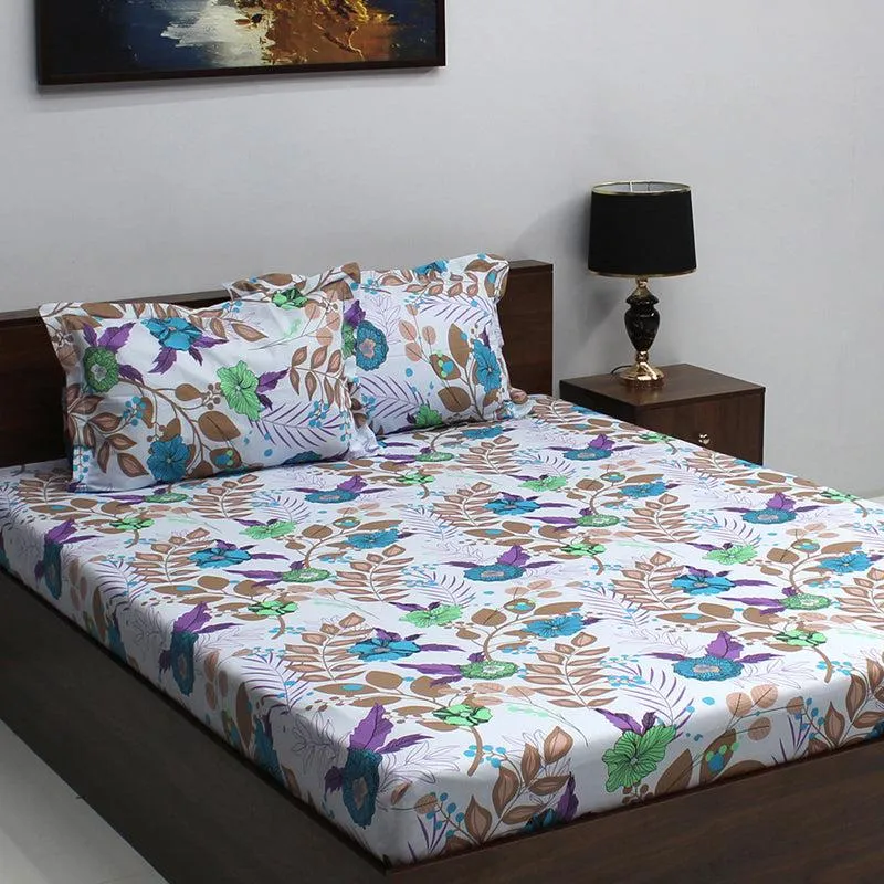 Yahvi Floral Cotton Bedsheet (Blue) - 110 TC media 3