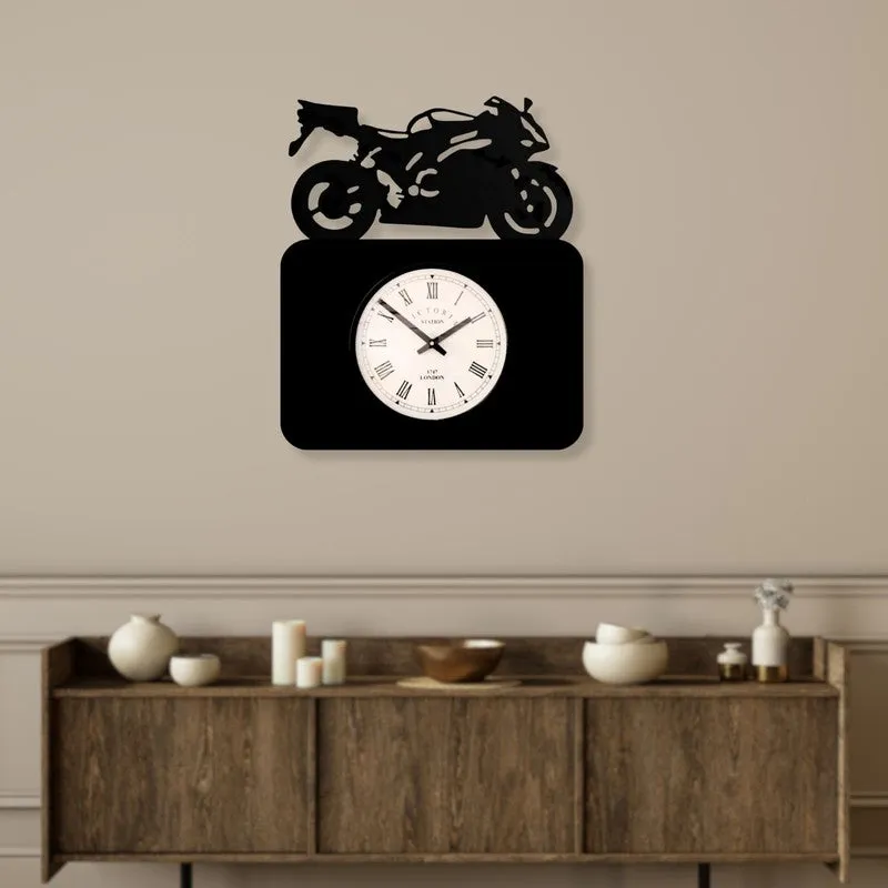 Motorbike Steel Analog Wall Clock - Black media 3