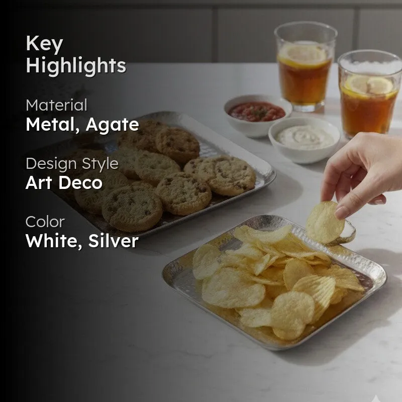 Aurora Edge Hammered (Metal,Agate) Platter (White & Silver) - Set of Two media 2