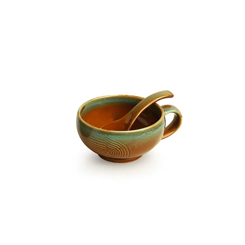 Kalika Handglazed Ceramic Soup Bowl With Spoon (Beige/320 mL Each) - Eight Piece Set media 5