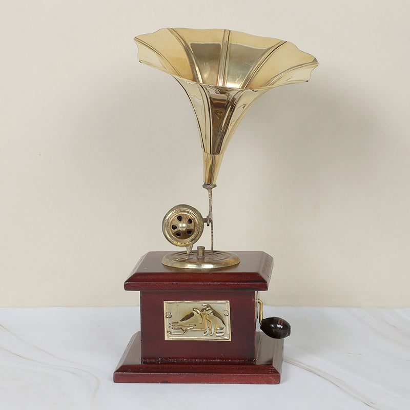 Vintage Epoque Gramophone Wood & Brass Showpiece media 3