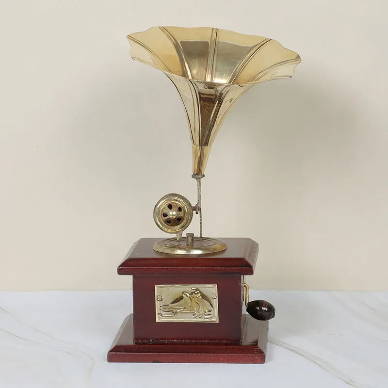 Vintage Epoque Gramophone Wood & Brass Showpiece media 3